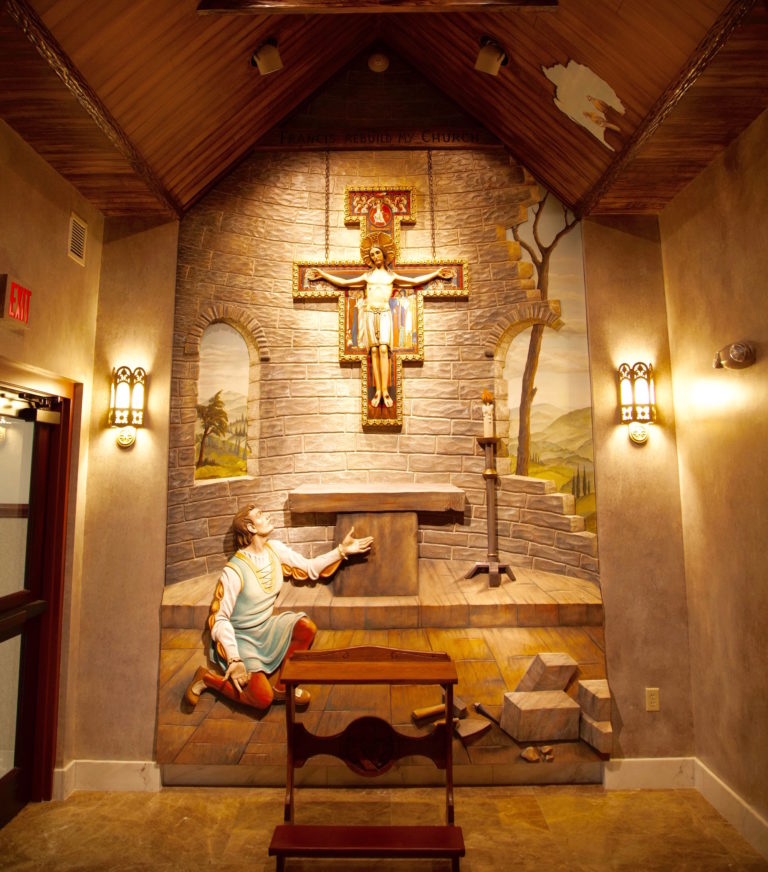 “Francis, go and repair My house” Original wall sculpture of Francis